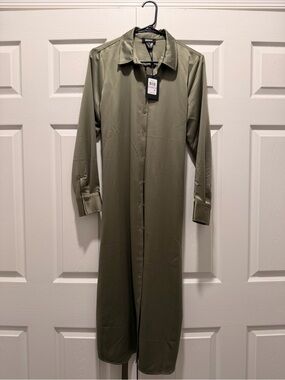 DKNY Olive Satin-Look Button Front Dress
